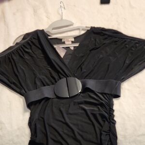 Body Central Elegant Black Belted Midi Dress